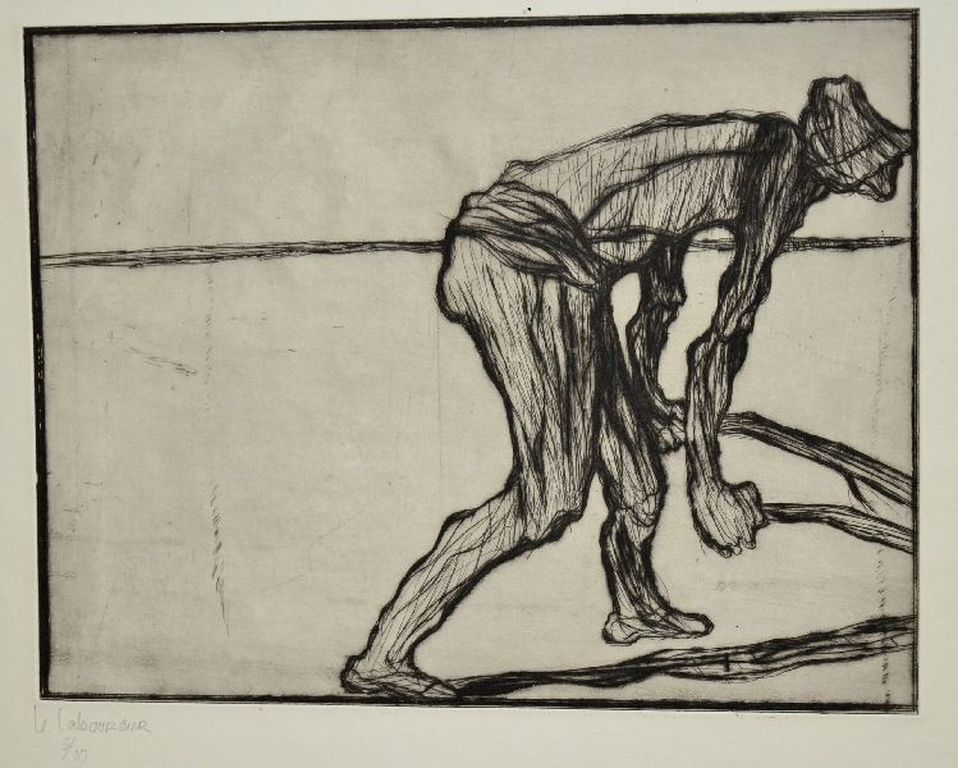 Claude Weisbuch: Ets/droge naald. Le Laboureur verkocht voor € 55!