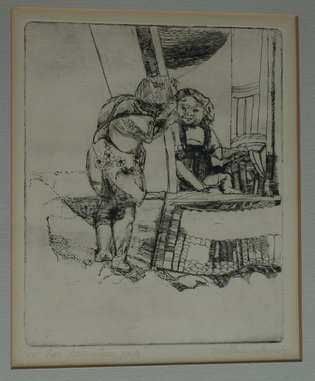 Mieneke de Boer : Ets – Les premiers pas – gesigneerd & ingelijst – 1977  kopen? Bied vanaf 1!