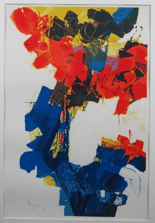 Arty Grimm, zeefdruk in lijst, abstract in rood/wit/blauw z.t.  kopen? Bied vanaf 1!