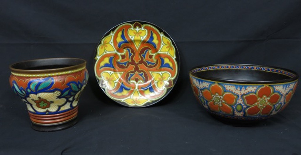 Gouds Plateel: Lot met 3 objecten,  kopen? Bied vanaf 35!