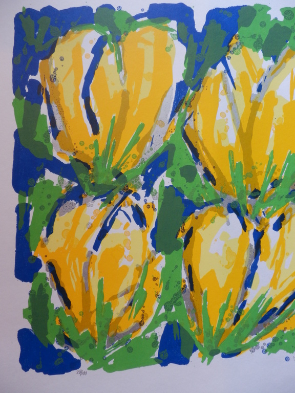 AD van HASSEL Zeer Grote Zeefdruk(70x70cm)  GELE TULPEN TULPEN kopen? Bied vanaf 35!