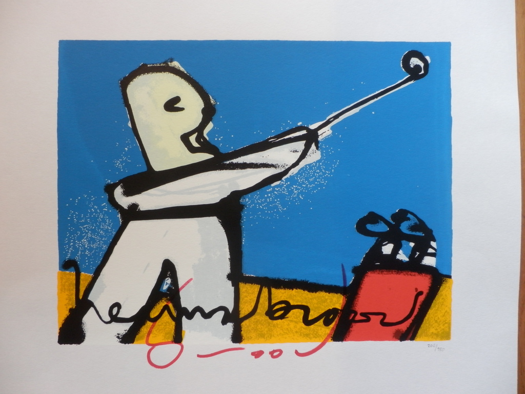 HERMAN BROOD, Gelimieerde en HANDGESIGNEERDE Zeefdruk  GOLFER kopen? Bied vanaf 185!