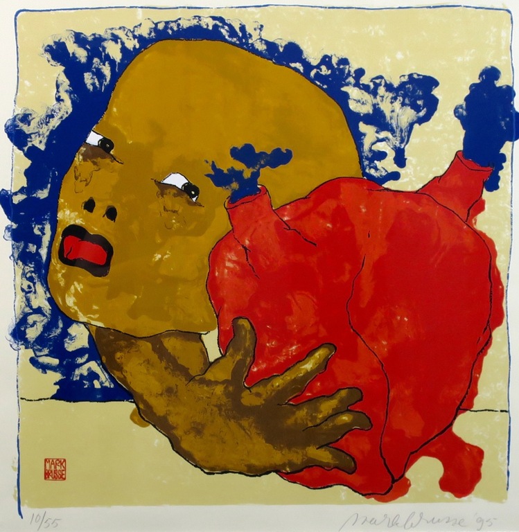 Mark Brusse: Zeefdruk, Zonder titel (hart) - Ingelijst kopen? Bied vanaf 35!