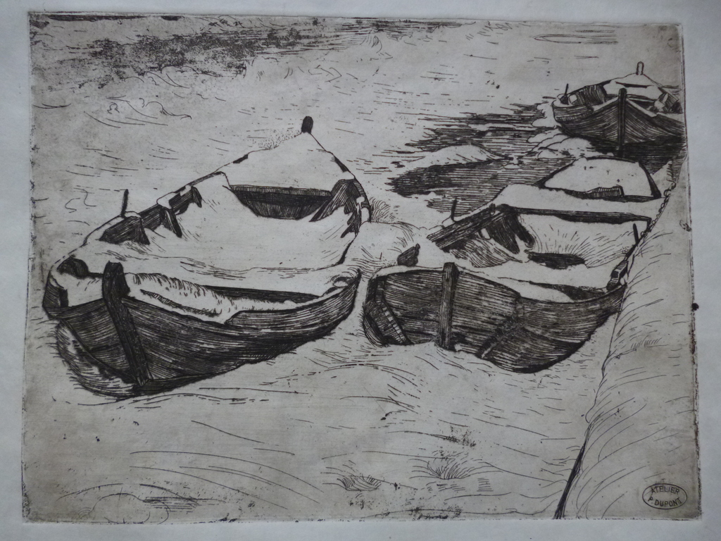 Pieter Dupont - ets - Booten in den winter verkocht voor € 80!