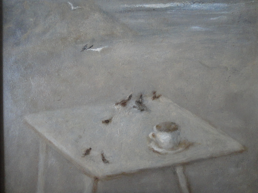 Theo Swagemakers - olieverf op board - tafeltje aan de kust (ta) verkocht voor € 225!