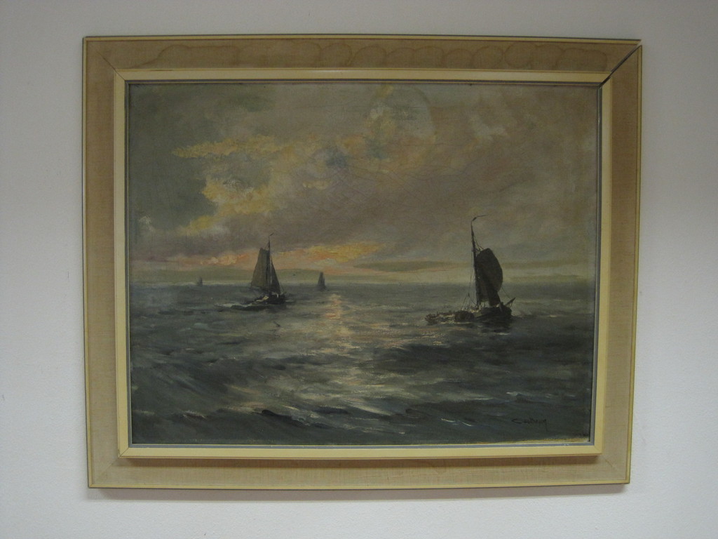Corn de Bruin 1870-1940 olieverf "boten op de Noordzee" ca. 1900 verkocht voor € 82!