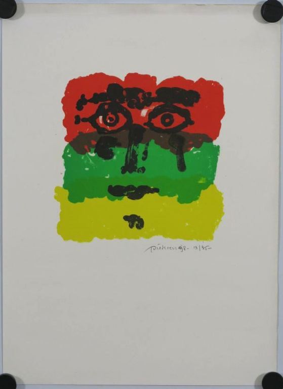 Jef Diederen: Zeefdruk, Gezicht rood/groen/geel kopen? Bied vanaf 35!