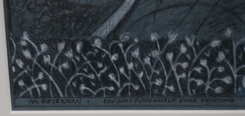 Marcel Reijerman: Krijttekening, Goed fundament voor toerisme - Ingelijst kopen? Bied vanaf 70!