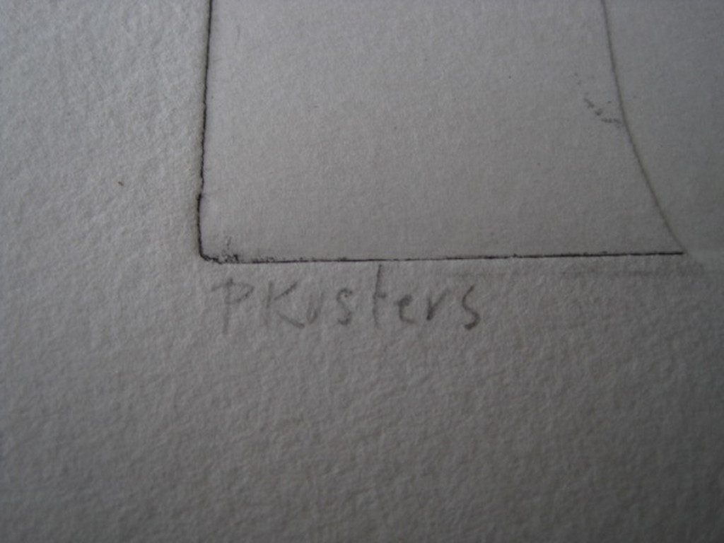 Bijzondere relief-ets van Pieter Kusters (1958-) "Zelfportret met flessen" ges.  kopen? Bied vanaf 1!