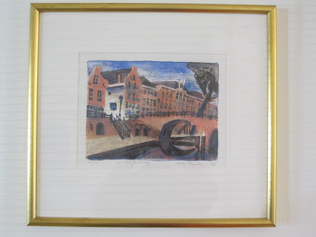 Hermkens: kleurenlitho, Geertebrug, Utrecht, 1996 verkocht voor € 150!