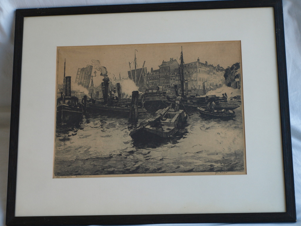 Jan Sirks : Ets , Terwenakker Rotterdam – Gesigneerd & ingelijst – ca 1920 kopen? Bied vanaf 65!