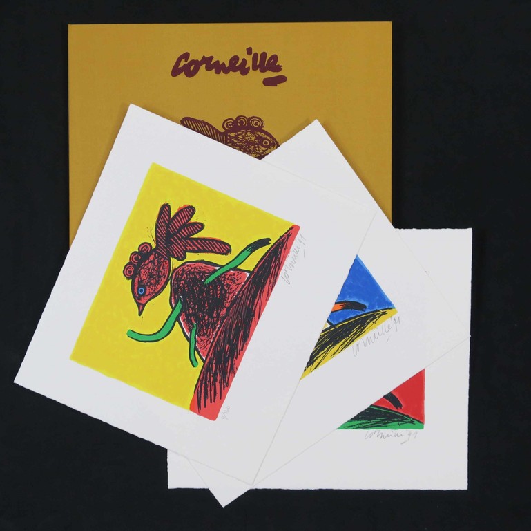 Corneille: Portfolio met 3 zeefdrukken in bijpassende map, Triologie verkocht voor € 190!