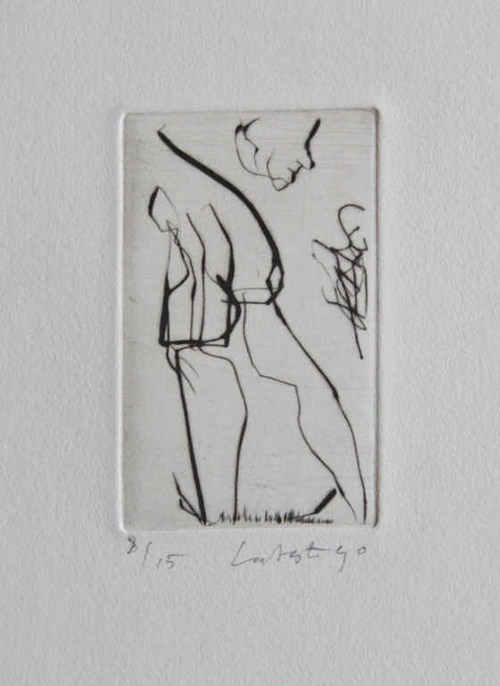 Ger Lataster figuratieve ets 'Naar buiten' - 1990. verkocht voor € 65!