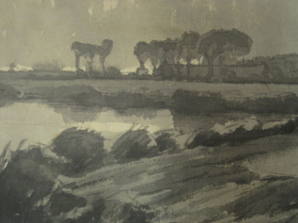 Maurits v/d Valk sepiatekening "Hollands rivierlandschap" omstreeks 1900  kopen? Bied vanaf 1!