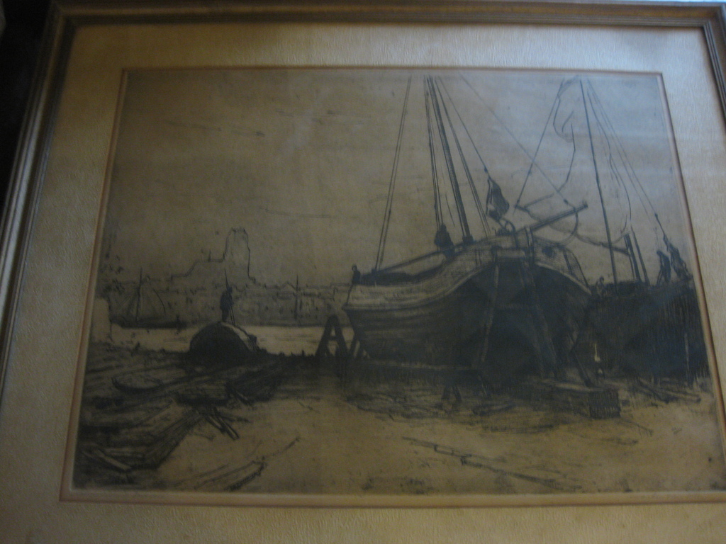 Grote ets Martin van Waning (1887-1972) - Ets Scheepshelling bij Dordrecht kopen? Bied vanaf 45!