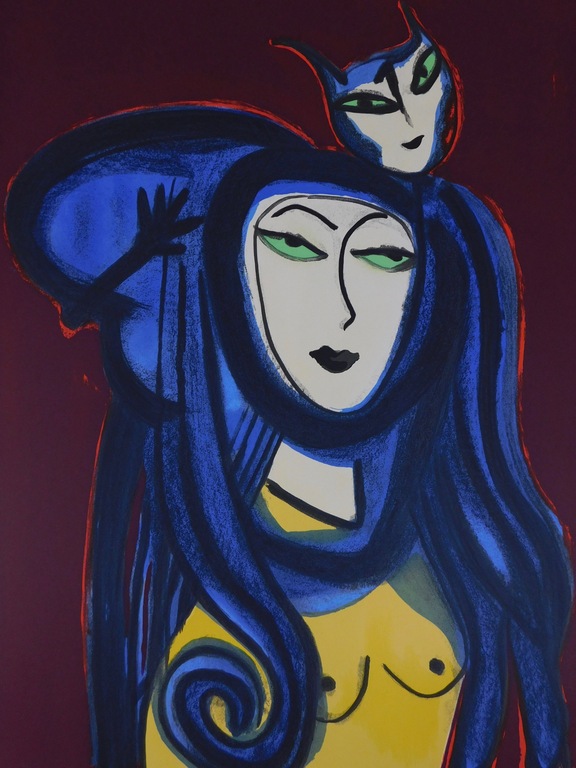 Guillaume Corneille - kleurenlitho - Femme Jeune: Chat kopen? Bied vanaf 175!