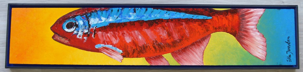 Ella Joosten: Acryl op paneel, Fancyfish verkocht voor € 150!