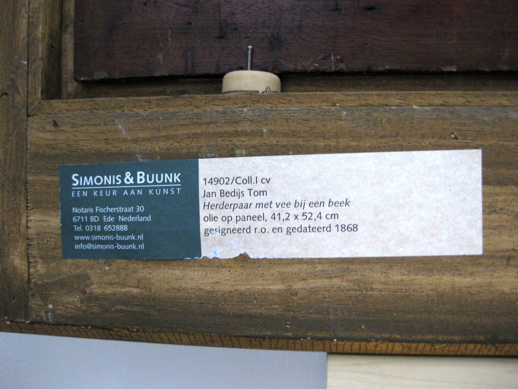 Jan Bedijs Tom 1813-1894: olie op paneel, Herderpaar met vee bij een beek kopen? Bied vanaf 4500!