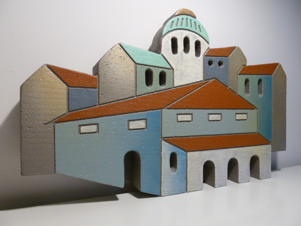 Stenen relief (wand/staand) - “Mediterraans dorpsgezicht” kopen? Bied vanaf 50!