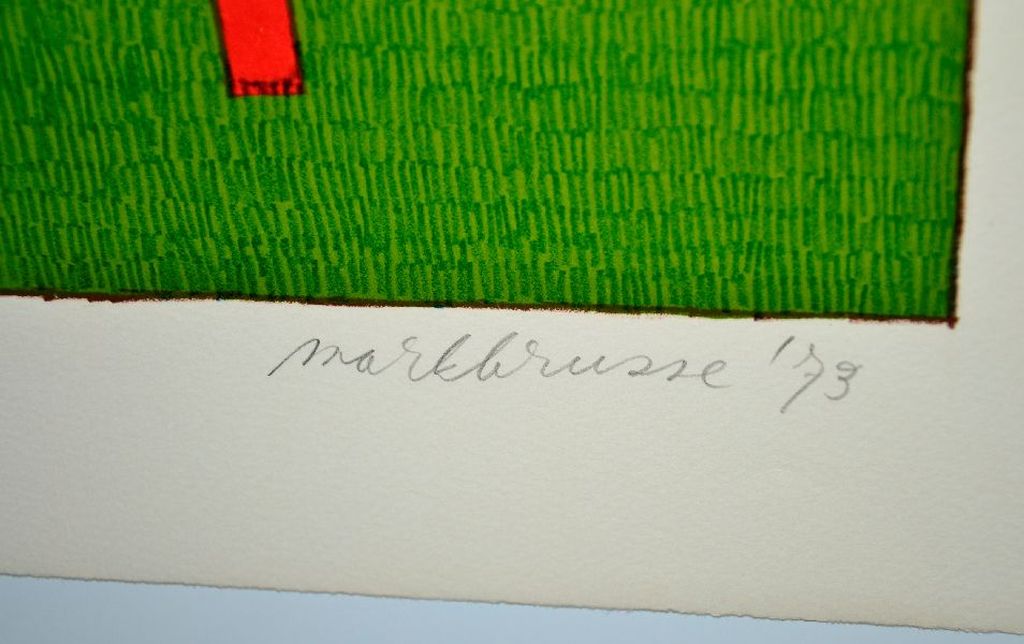 Mark Brusse: kleurenlitho Ladder met schutting kopen? Bied vanaf 50!