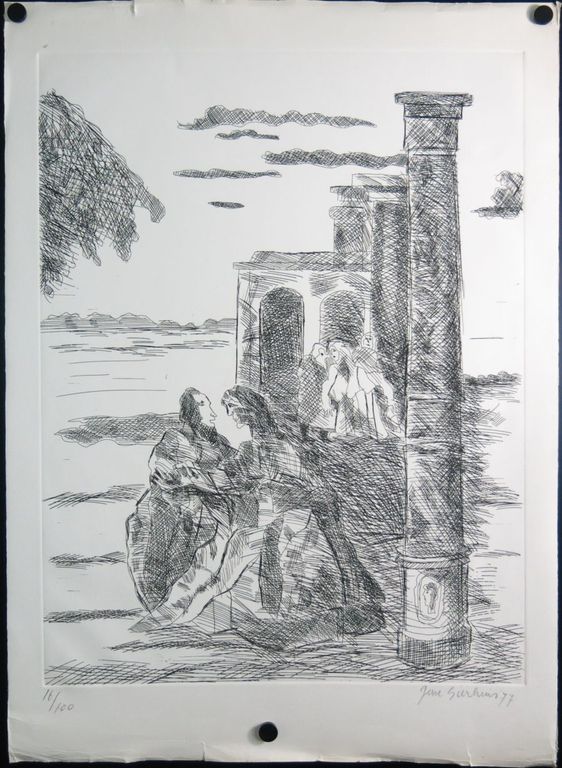 Jan Sierhuis: Grote ets, Zonder titel (man en vrouw in klassieke omgeving) kopen? Bied vanaf 1!