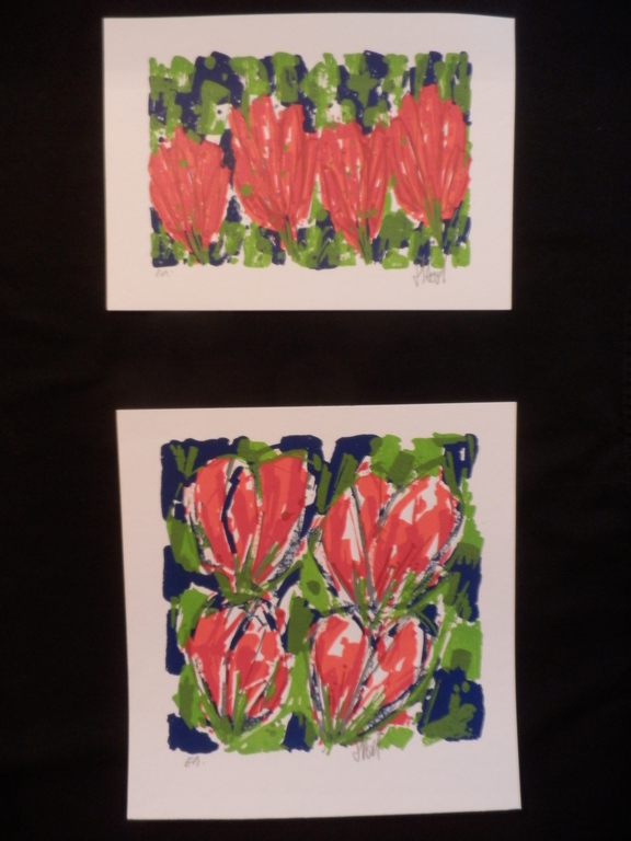 AD van HASSEL Lot van 2 handgesigneerde zeefdrukken  TULPEN ROOD--LEUK KADO!! kopen? Bied vanaf 1!