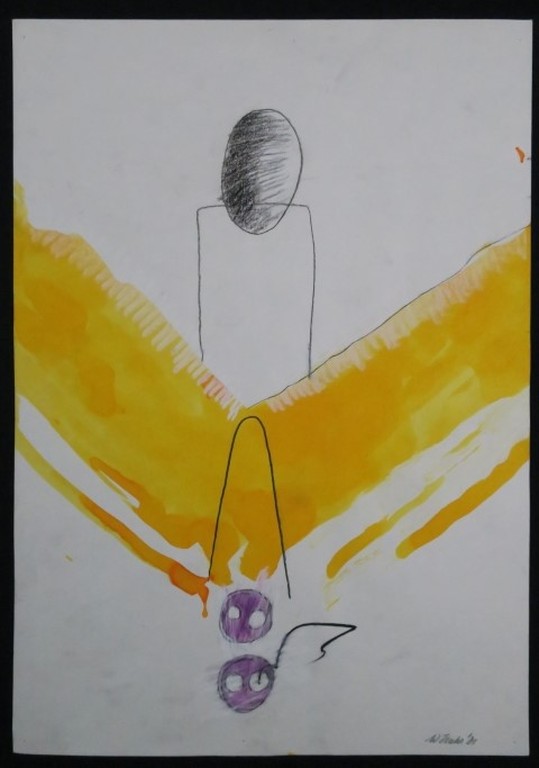 Wim Izaks: Gemengde techniek op papier, Z.T. verkocht voor € 70!