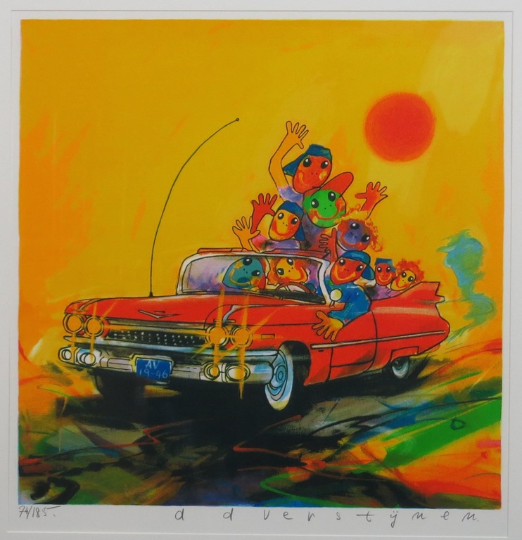 Ad Verstijnen: Zeefdruk, Cadillac - Ingelijst verkocht voor € 65!
