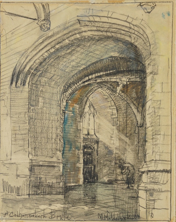 M.L. Middelhoek - gemengde techniek - interieur St. Catharijne Kerk te Brielle kopen? Bied vanaf 20!