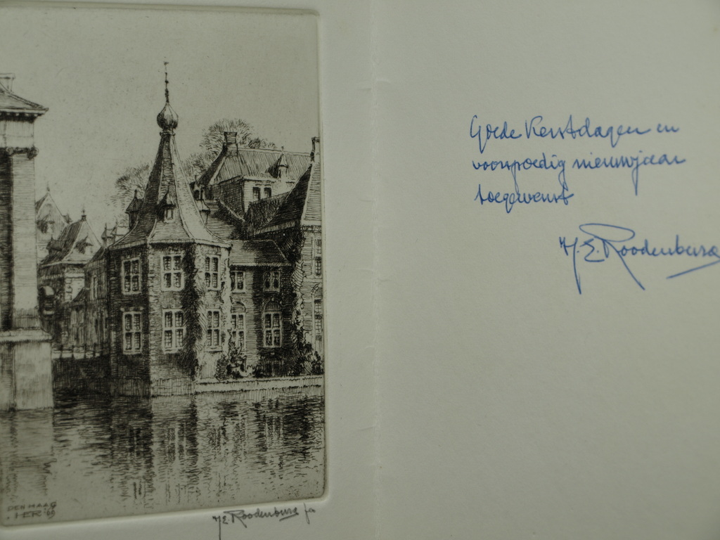 Hendrikus Elias Roodenburg : Kerstkaart met ets – Torentje Den Haag - 1969 kopen? Bied vanaf 1!