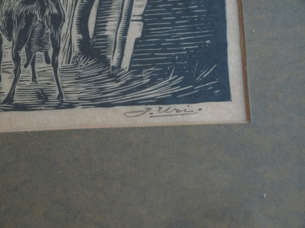 Jan Uri (1888-1979) : Houtsnede , De stal – gesigneerd & ingelijst – handdruk kopen? Bied vanaf 25!