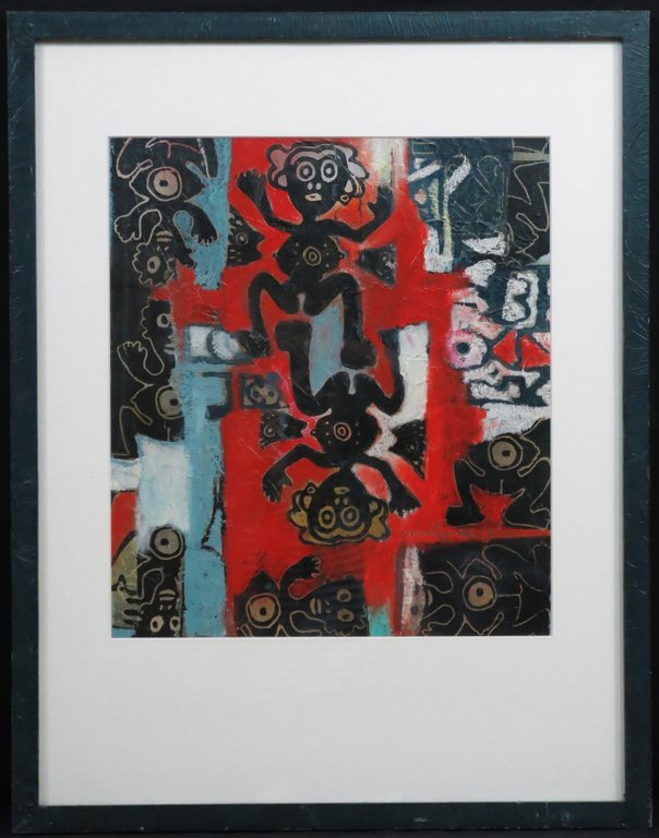 Hans Innemee: Olieverf en acryl op papier, De verleiding... - Ingelijst kopen? Bied vanaf 200!