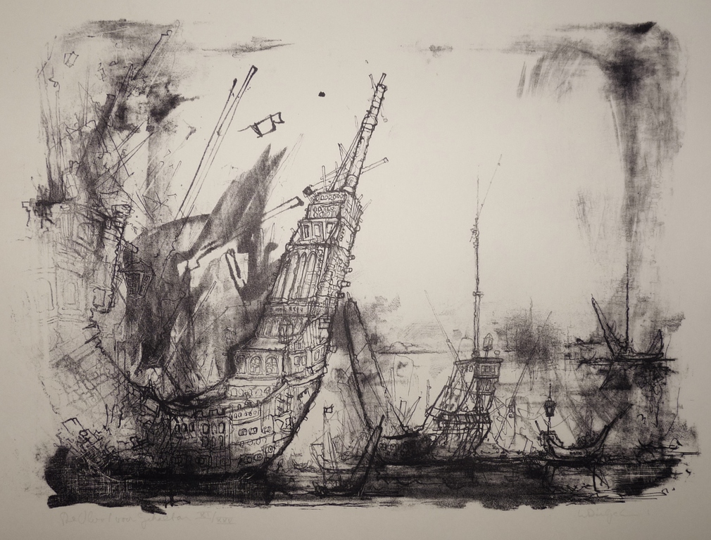 Dirkje kuik, Litho, De Vloot voor Gibraltar, gesigneerd. kopen? Bied vanaf 100!