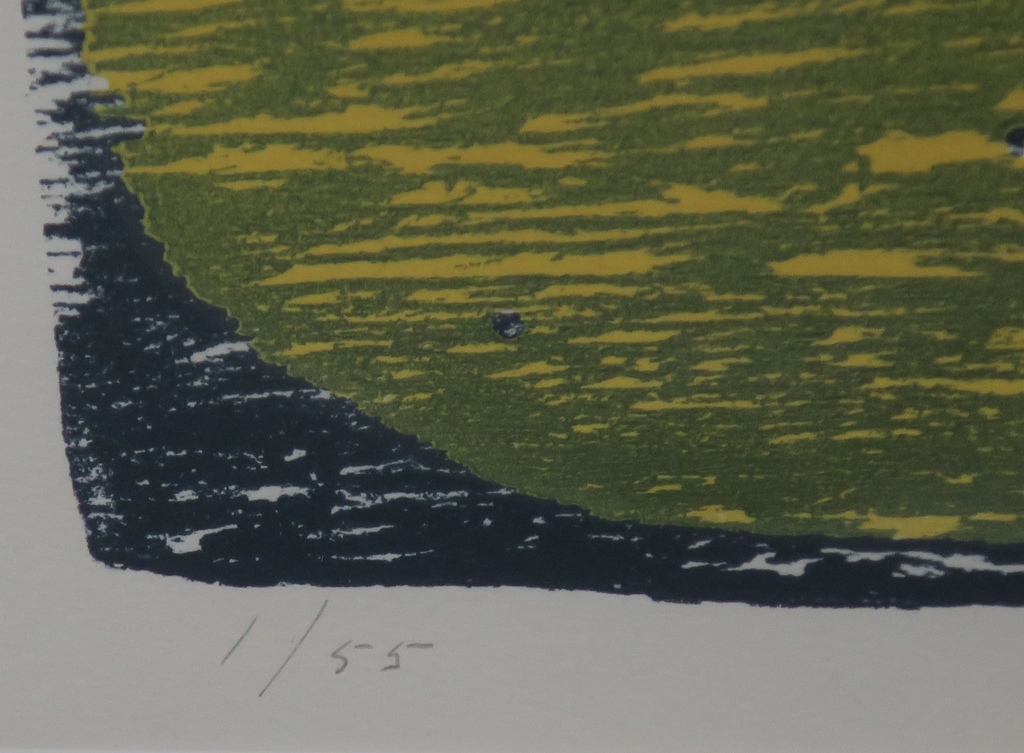 Joris Geurts: Houtsnede, Zonder titel (geel/blauw) - Ingelijst kopen? Bied vanaf 35!