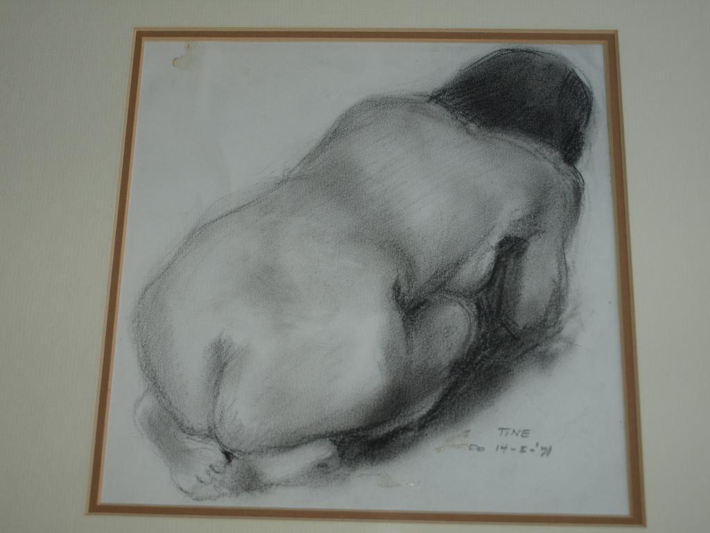 Tine : Tekening – Vrouwelijk naakt – Gesigneerd en ingelijst - 1971 kopen? Bied vanaf 1!