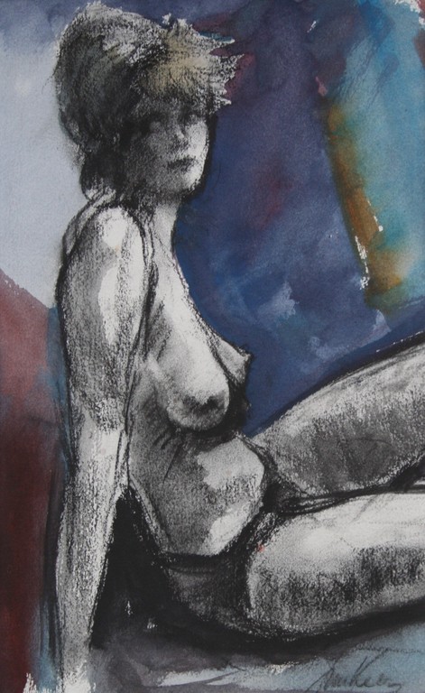 Jan van der Veer - Zittende naakte vrouw - gemengde techniek- gesigneerd kopen? Bied vanaf 90!