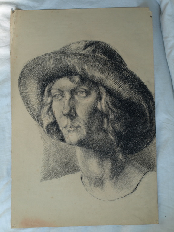 Elias Smalhout : Tekening , Bregtje met hoedje – ca 1920  kopen? Bied vanaf 1!