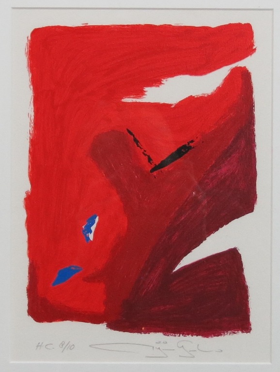 Gerard Bijnens: Zeefdruk, Zonder titel (rood) - Ingelijst kopen? Bied vanaf 20!