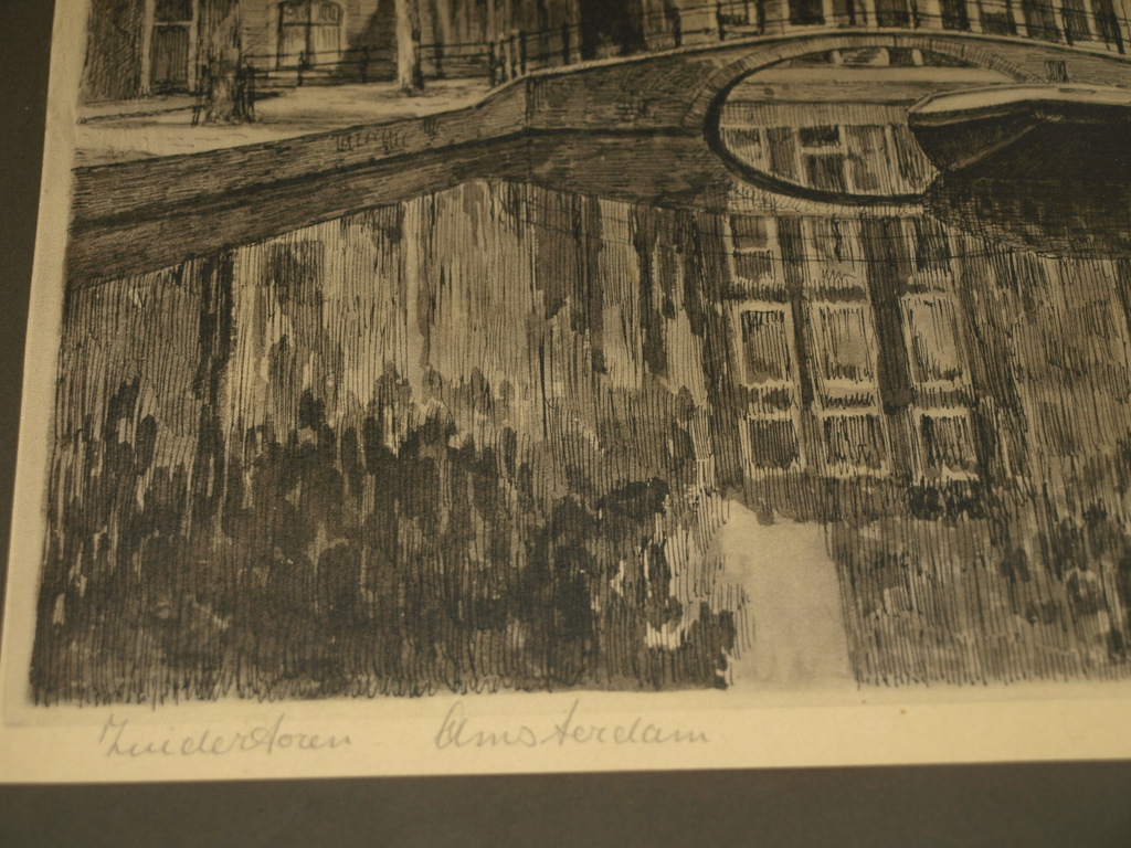 Ets of prent – Zuidertoren Amsterdam – Ingelijst - Oud kopen? Bied vanaf 1!