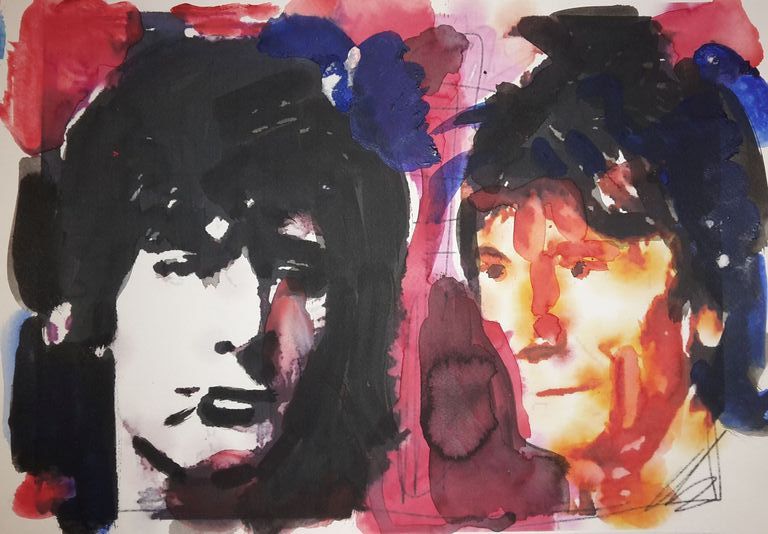 Peter Klashorst - gemengde techniek op aquarel papier - Ronnie Wood then & now kopen? Bied vanaf 70!