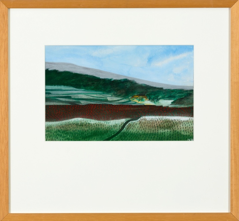 Fred Stakelbeek: Gouache, Landschap met klaprozen - Ingelijst verkocht voor € 60!