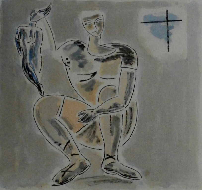 Arie van Geest - gemengde techniek op papier - 1985 verkocht voor € 50!