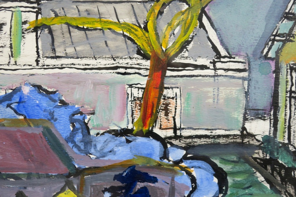 Hans Ebeling Koning: Gouache, Binnenplaats - Ingelijst kopen? Bied vanaf 150!