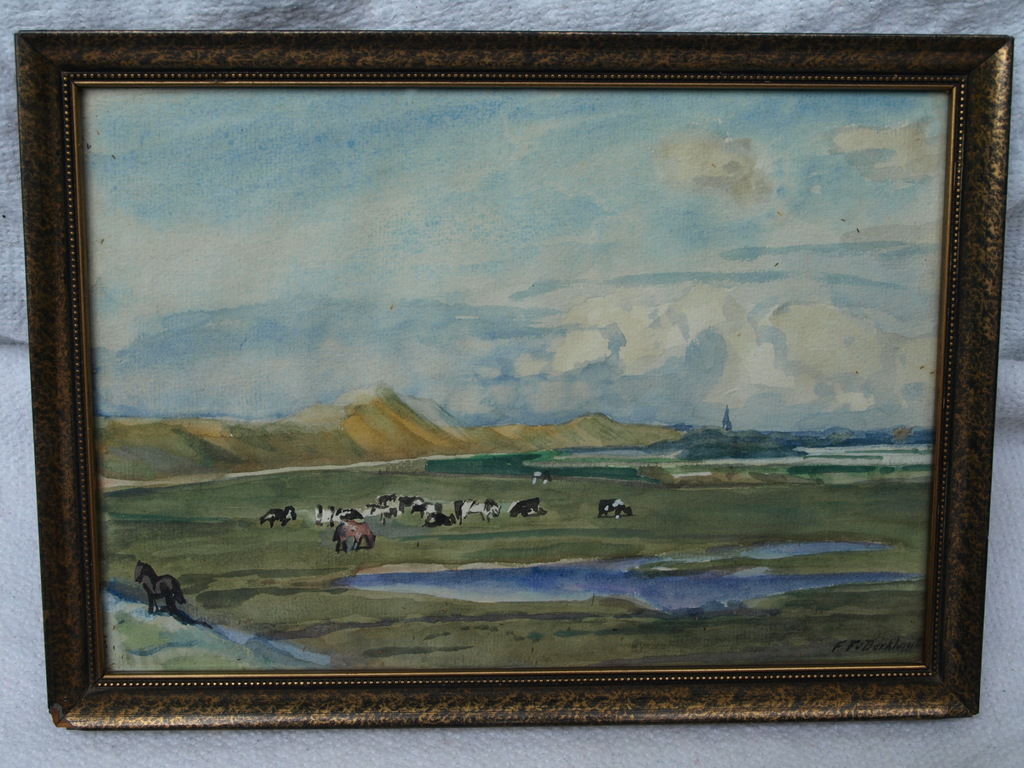 Frederik Teding van Berkhout - Aquarel–Achter de duinen – Gesigneerd & ingelijst kopen? Bied vanaf 1!