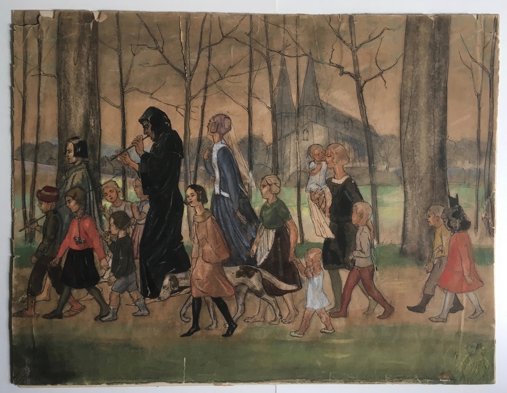 Vic van Schoonhoven van Beurden - pen, krijt, aquarel - Rattenvanger van Hameln kopen? Bied vanaf 10!