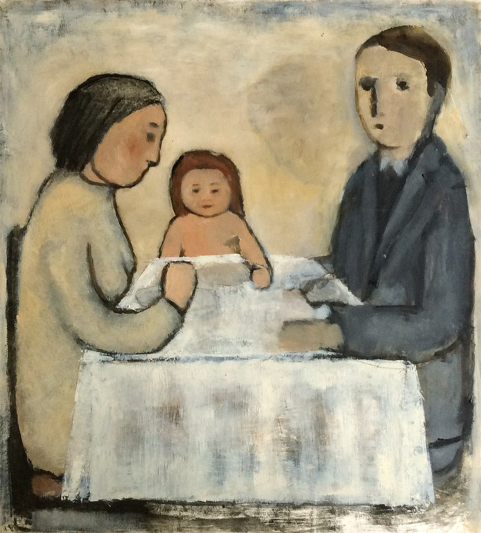 Irene Joffroy - Het gezin - olieverf op papier verkocht voor € 140!