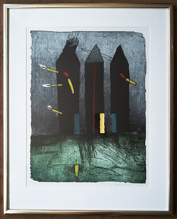 Michel van Overbeeke - No proof of dark, ets met bladgoud (mooi ingelijst) kopen? Bied vanaf 120!