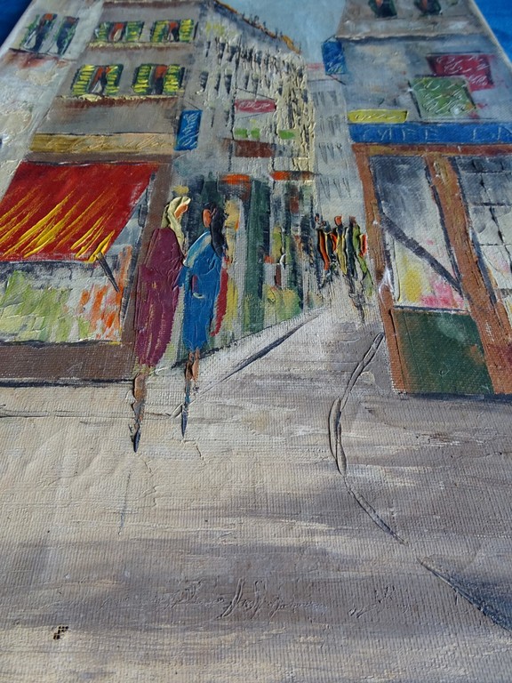 Onbekend, Winkelstraat in Parijs, olieverf op doek kopen? Bied vanaf 20!