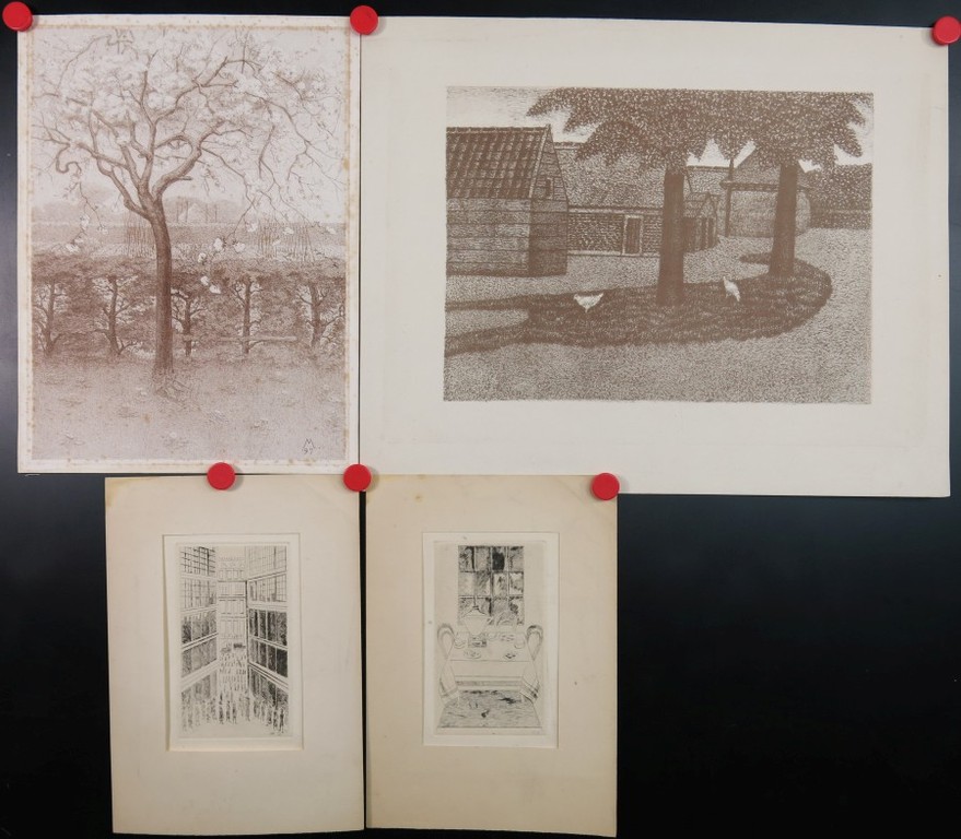 Lot met 4 werkjes, o.a. Sal Meijer: Litho, Kippen op een erf  kopen? Bied vanaf 1!