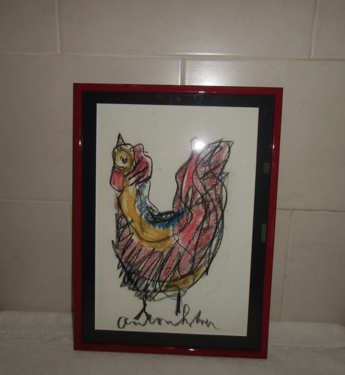 Anton Heyboer : Getekende kip met vetstift (wasco), kip kopen? Bied vanaf 200!